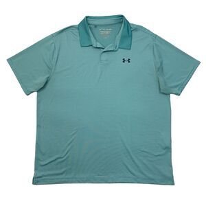 Under Armour Shirt Men XXL Waterfall Blue White Stripe Performance HeatGear Golf